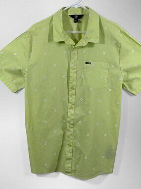 Volcom Men's XL Lime Green Short Sleeve Button Shirt Stone Print Cotton